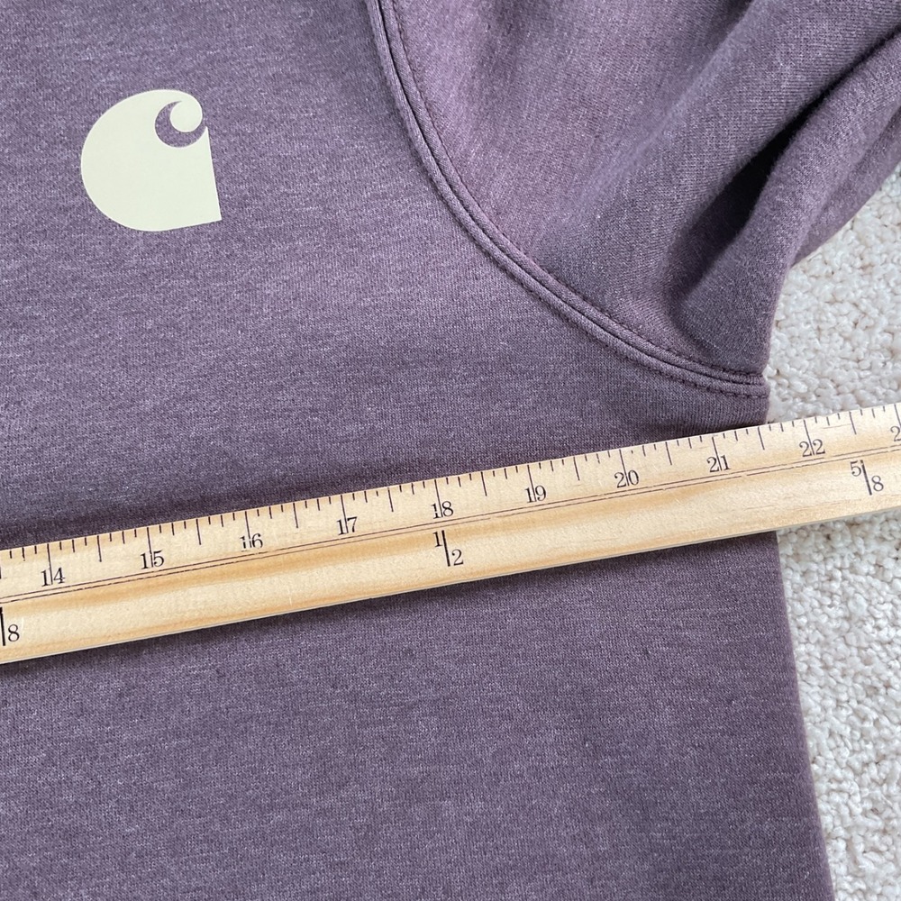Carhartt Womens Relaxed Fit Fleece Hoodie Plum Purple Graphic Sleeve Medium - Picture 6 of 7